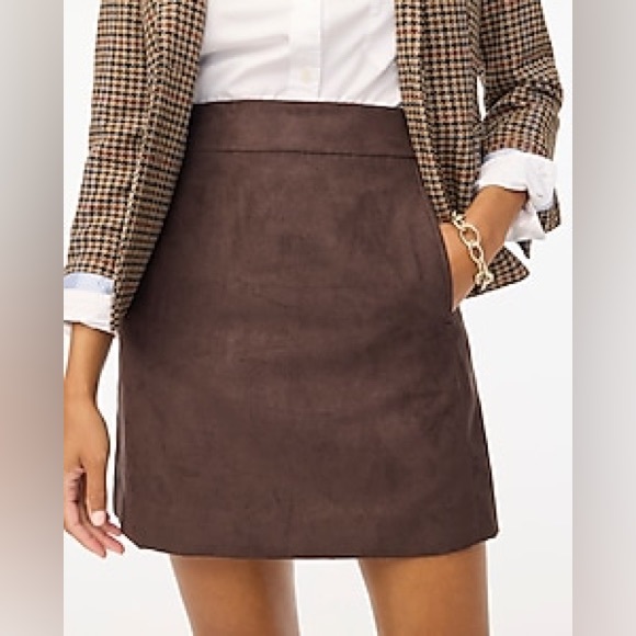 NWT J. Crew Faux Suede A-line Mini Skirt in Brown / Deep Chocolate Size 8 - Picture 2 of 9